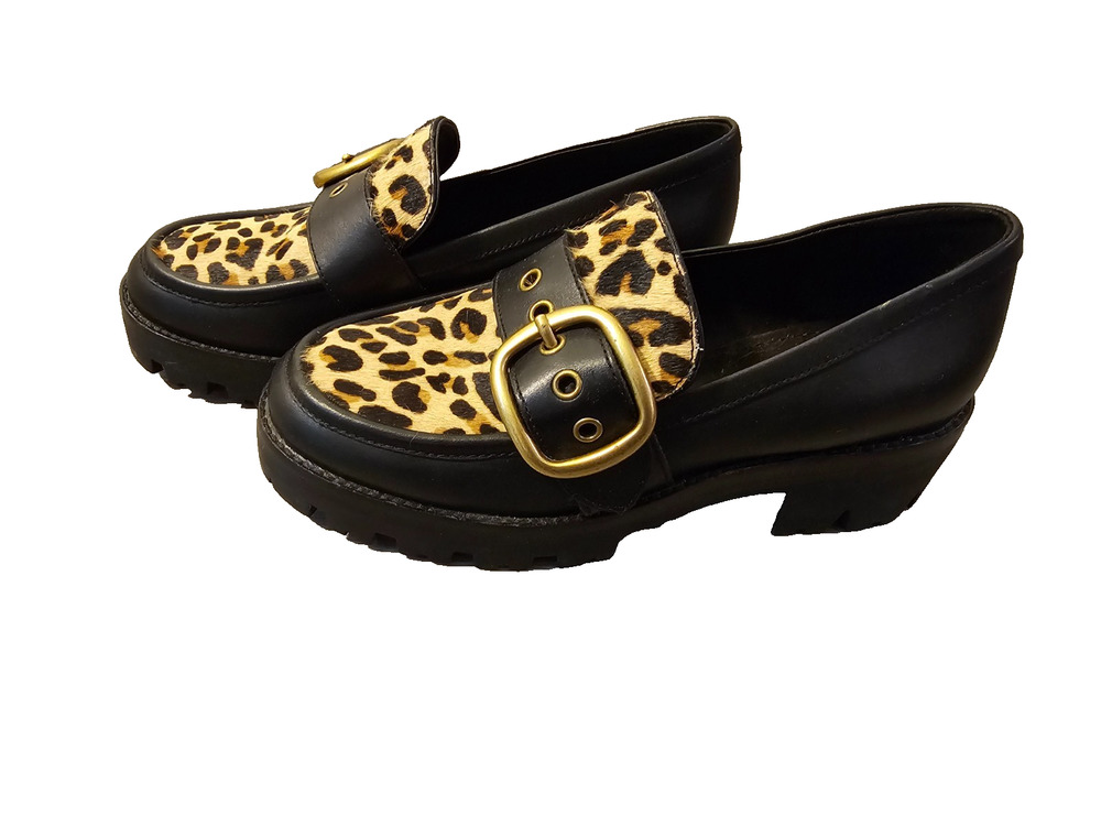 Coach G2452 Womens Grand Calf Hair Leopard Loafer Size 7B Chunky Shoes